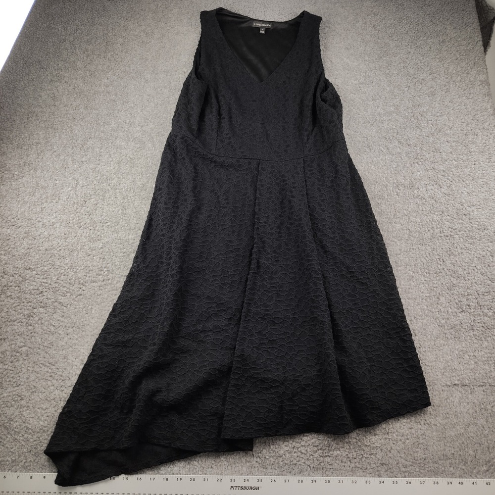 Lane Bryant Dress Sz 14 Asymmetrical Hem Lace Sleeveless V-Neck Black EUC